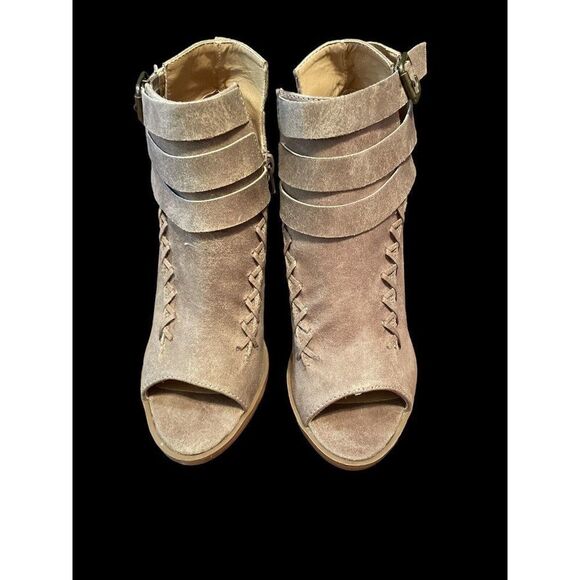 NEW Diba Womens Size 7 Taupe open toe Ankle Bootie Boots Shoes buckle zip block - Picture 2 of 9